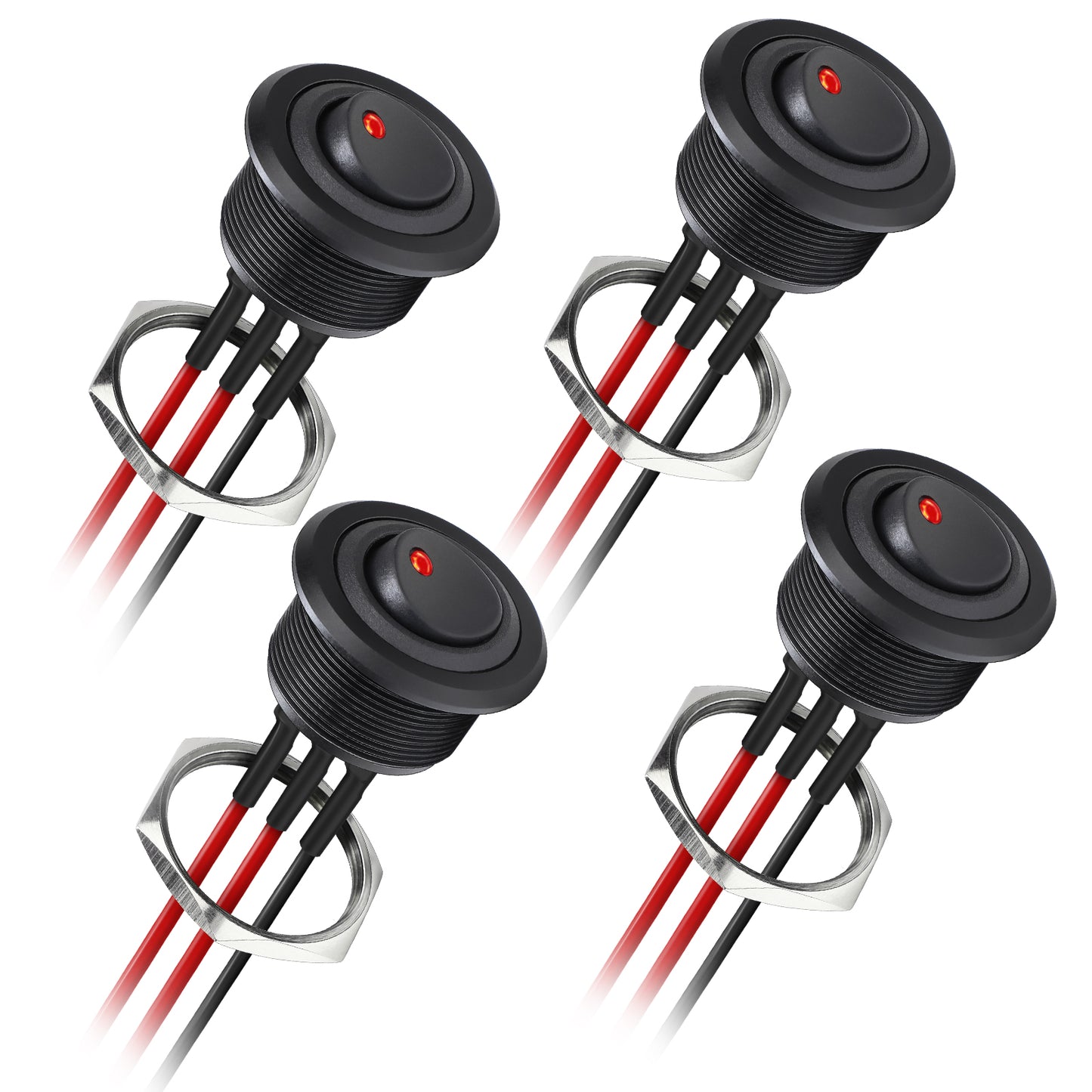 12V ON/OFF Aluminum Rocker Toggle Switch Round 20A SPST Switch, 14 AWG Pre-wired Leads for Campervan Boat Truck Car Auto, 1” 25mm Drill Hole, Nut Fastening Mount