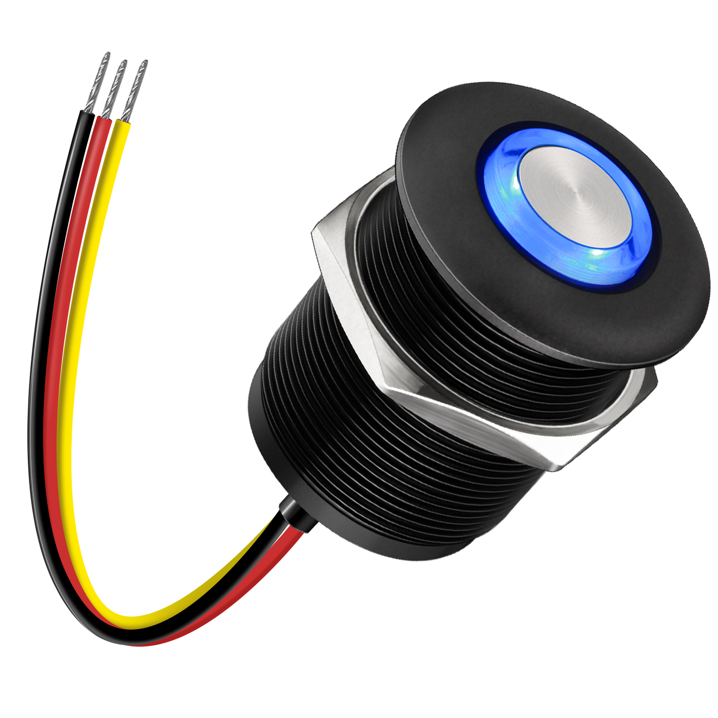 12V PWM Dimmer Switch Recessed Mount All Aluminum Push Button Dimming Switch, Blue Backlight 22mm Drill Hole 6A