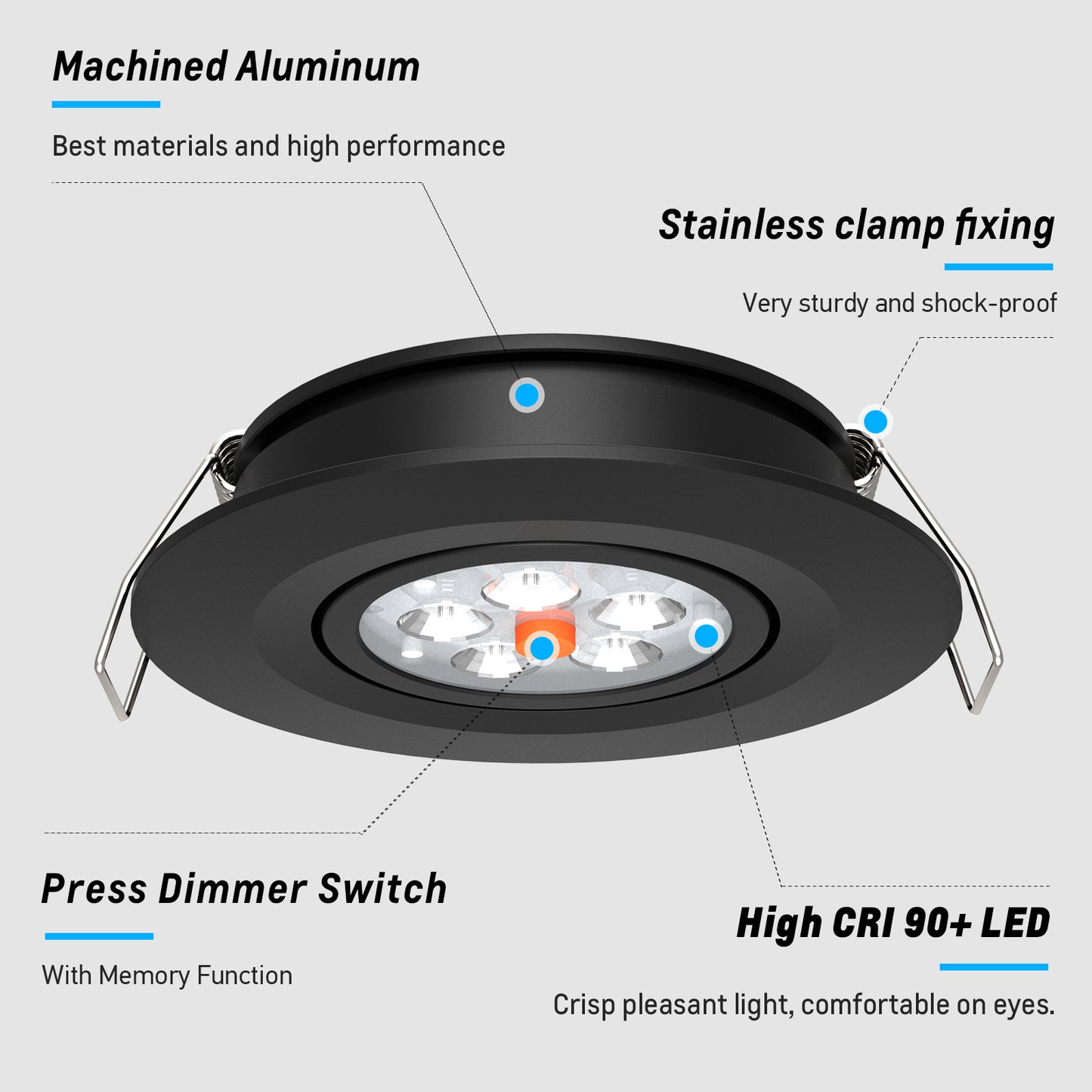 12V LED Puck Light, RV Boat Swivel Recessed LED Interior Light, 36° Beam Angle Vertical 70° Adjustment,Full Aluminum Downlights,3 Inch Inbuilt Dimmer Switch & Red Nightlight, Black