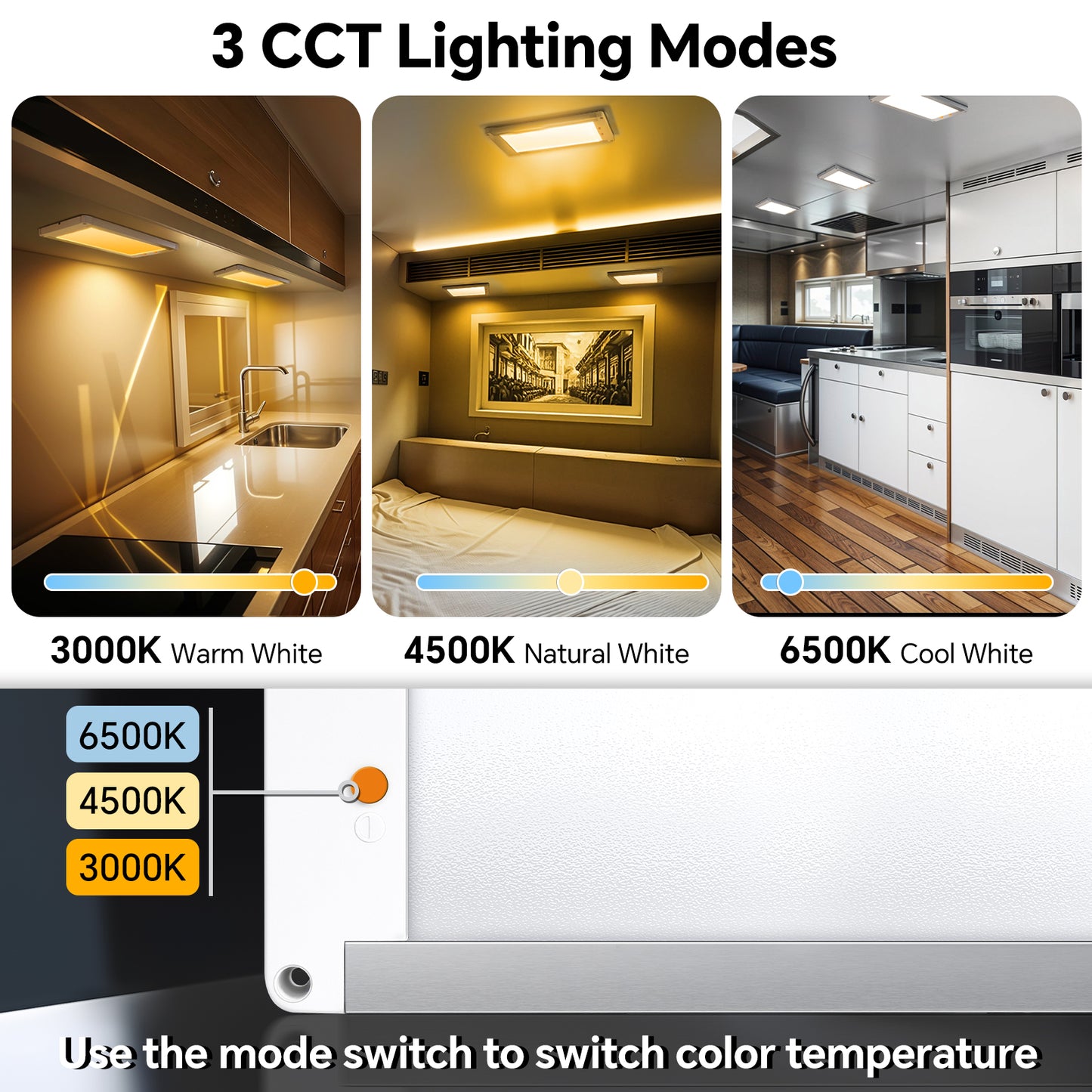 12V LED Ceiling Light Full Aluminum 11W, 3 Color Temperature Switchable, Dimmable Panel Lamp for RV Boat Trailer, 32.5cmX14.5cm 1180 Lumen