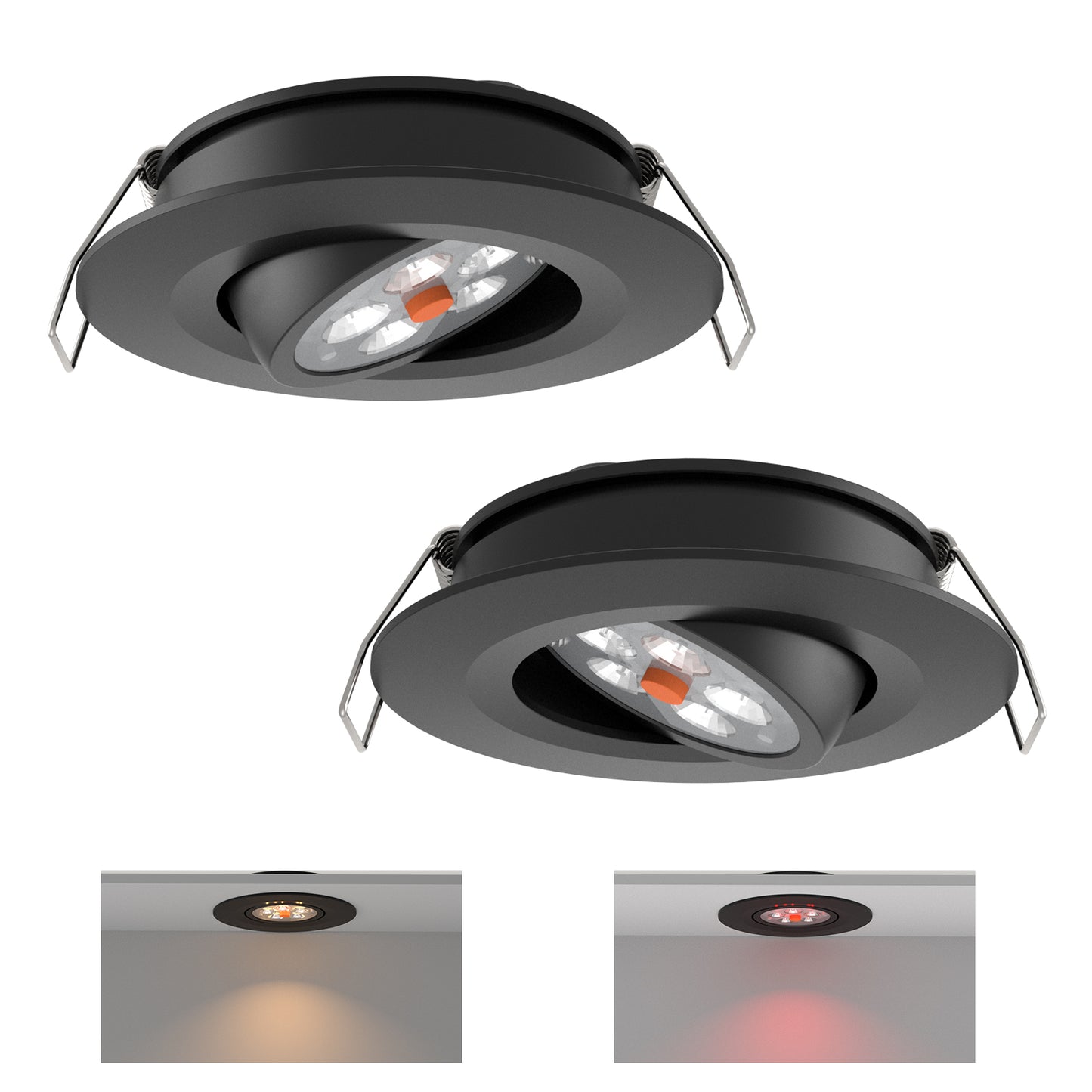 12V LED Puck Light, RV Boat Swivel Recessed LED Interior Light, 36° Beam Angle Vertical 70° Adjustment,Full Aluminum Downlights,3 Inch Inbuilt Dimmer Switch & Red Nightlight, Black