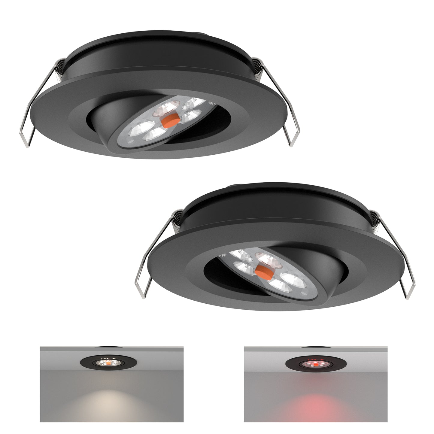 12V LED Puck Light, RV Boat Swivel Recessed LED Interior Light, 36° Beam Angle Vertical 70° Adjustment,Full Aluminum Downlights,3 Inch Inbuilt Dimmer Switch & Red Nightlight, Black