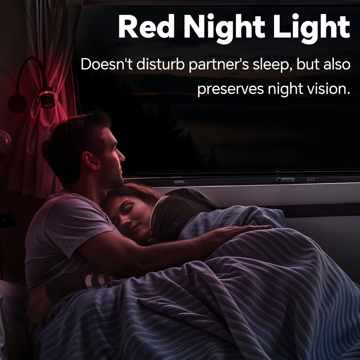 RV 12V LED Reading Light 4000K & Red Nightlight Built-in 20W Type-C Charger Flexible Gooseneck, Dimmable Bedside Lamp for Boat Motorhome Caravan, Hard-Wired Surface Mount