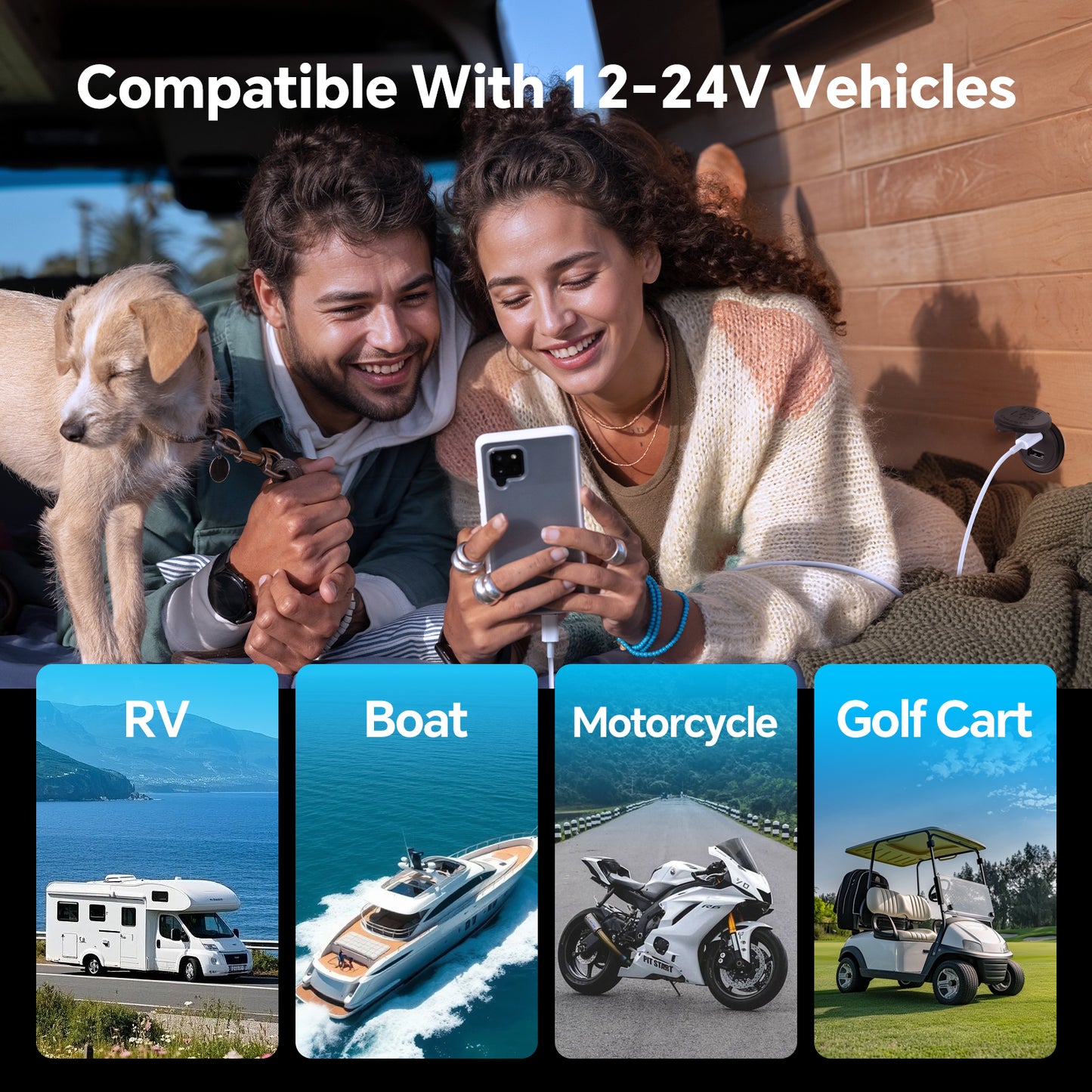 12V USB Outlet 30W PD Type-C & 18W QC3.0 Aluminum Waterproof Fast Charging Socket Recessed Mount for RV Camper Trailer Truck Boat Golf,2 Pack