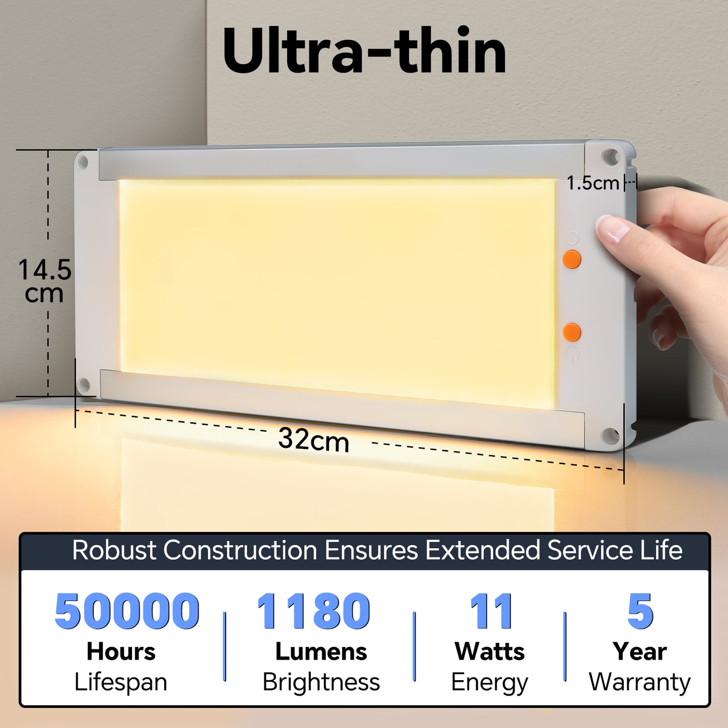 12V LED Ceiling Light Full Aluminum 11W, 3 Color Temperature Switchable, Dimmable Panel Lamp for RV Boat Trailer, 32.5cmX14.5cm 1180 Lumen