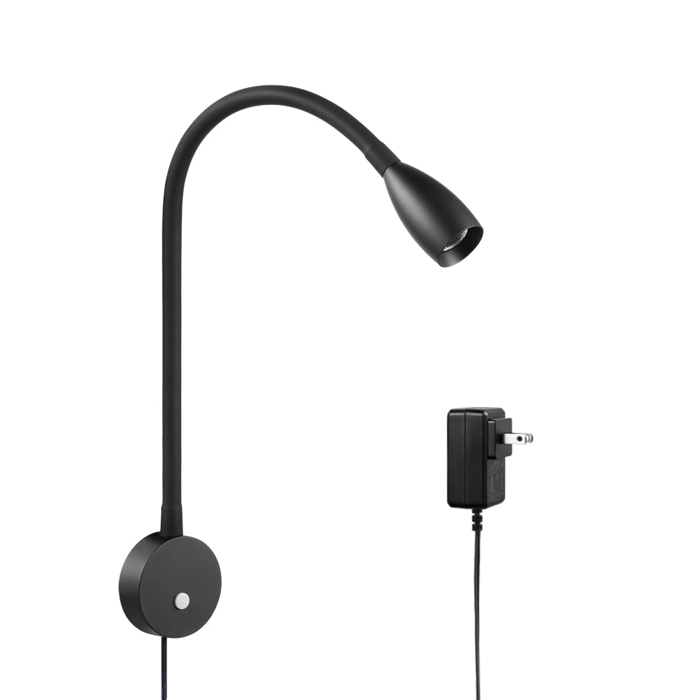 acegoo Minimalist Wall Mounted Bedside Reading Light Flexible Gooseneck Lamp with USB Charger, Headboard Dimmable Book Light-in Power Adapter