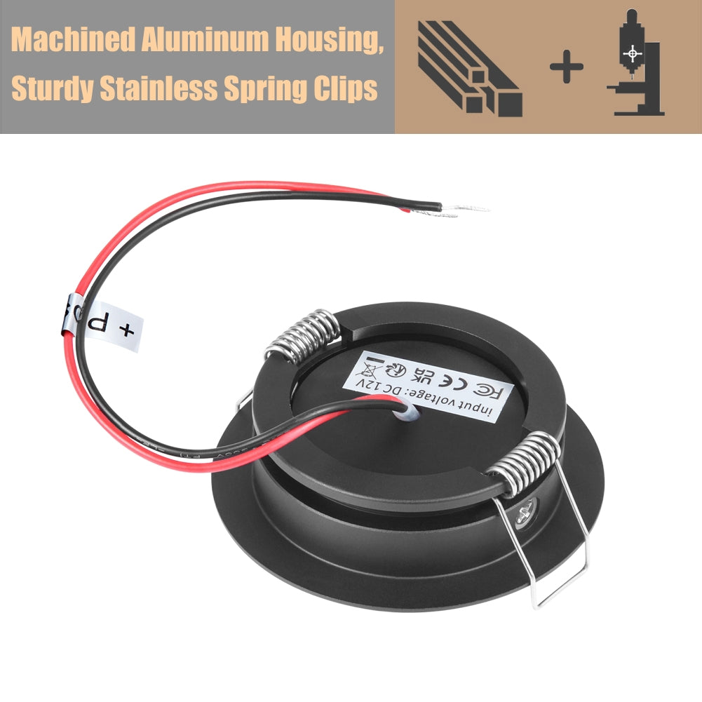 12V LED Puck Light RV Swivel Recessed Spotlight 36° Beam Angle Vertical 70° Adjustment,Full Aluminum Diameter 2-3/4 Inch Black