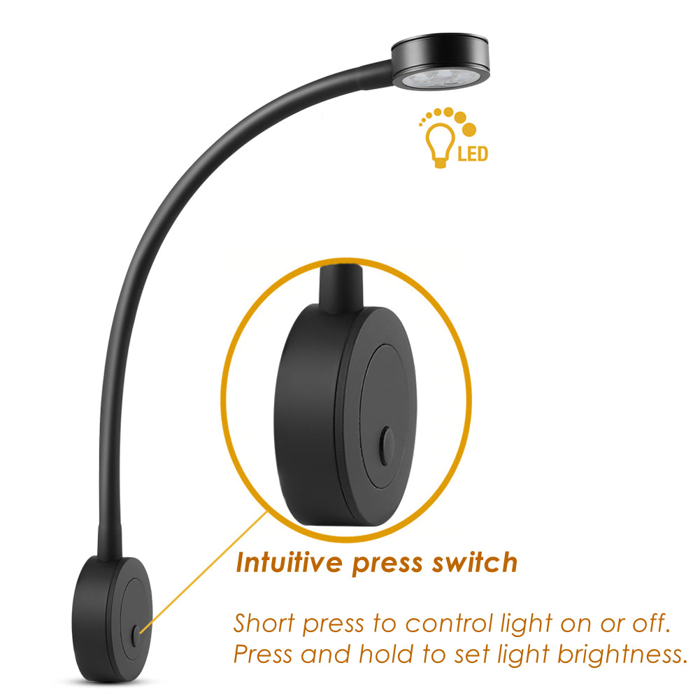 12V LED Reading Light RV Boat Flexible Gooseneck Light, for Camper Van Travel Trailer Truck, Built-in Press Dimmer Switch & USB Charger