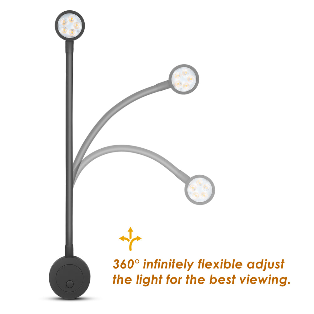 12V LED Reading Light RV Boat Flexible Gooseneck Light, for Camper Van Travel Trailer Truck, Built-in Press Dimmer Switch & USB Charger