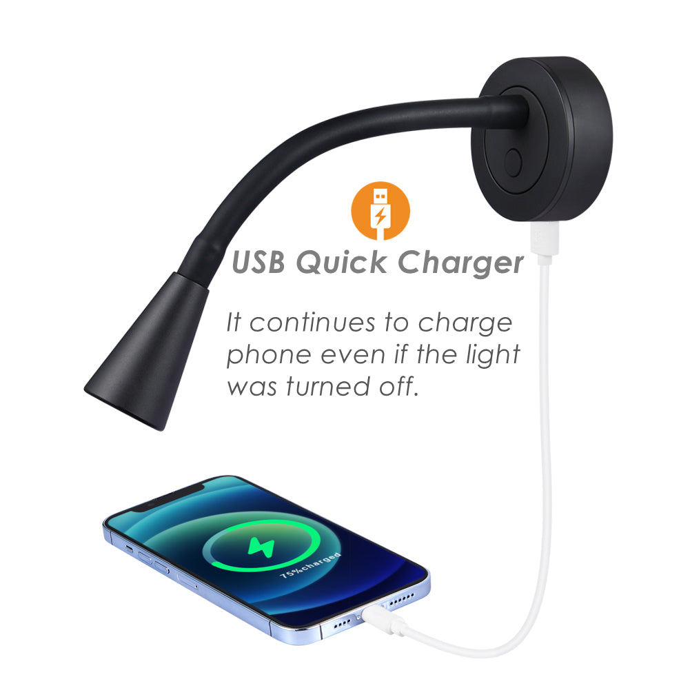 12V LED Reading Light RV Dimmable Built-in USB Charger Flexible Goosneck Light, Boat Interior Lighting