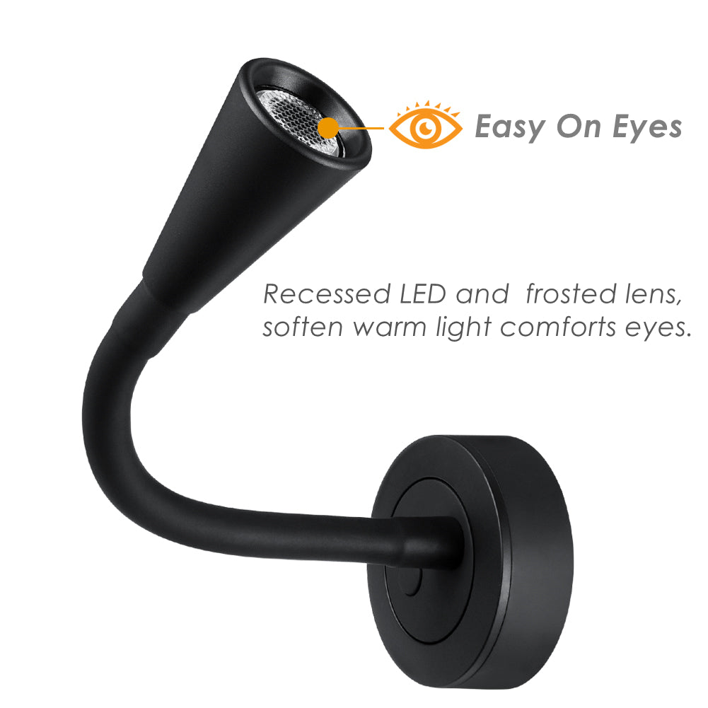 12V LED Reading Light RV Dimmable Built-in USB Charger Flexible Goosneck Light, Boat Interior Lighting