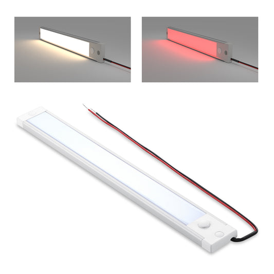 RV Dimmable Under Cabinet LED Lighting 12V Linear Light Bar with Integral Dimming Switch & Red Light, Screw Mount Hard-Wired CRI90+ 12 Inches