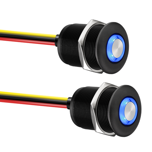 12V PWM Dimmer Switch Recessed Mount All Aluminum Push Button Dimming Switch, Blue Backlight 22mm Drill Hole 6A