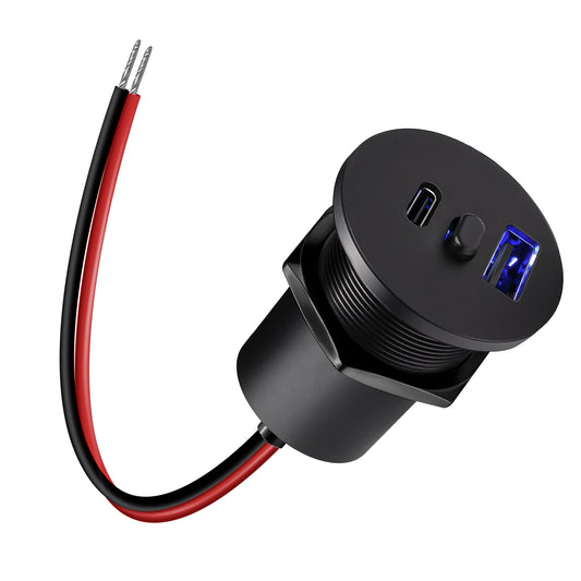 USB Socket 12V Outlet Aluminum with Switch& Blue Backlight, PD3.0 & QC3.0 Fast Charging Type A + Type C for RV Boat Bus Car Golf Truck Van,  2 Pack
