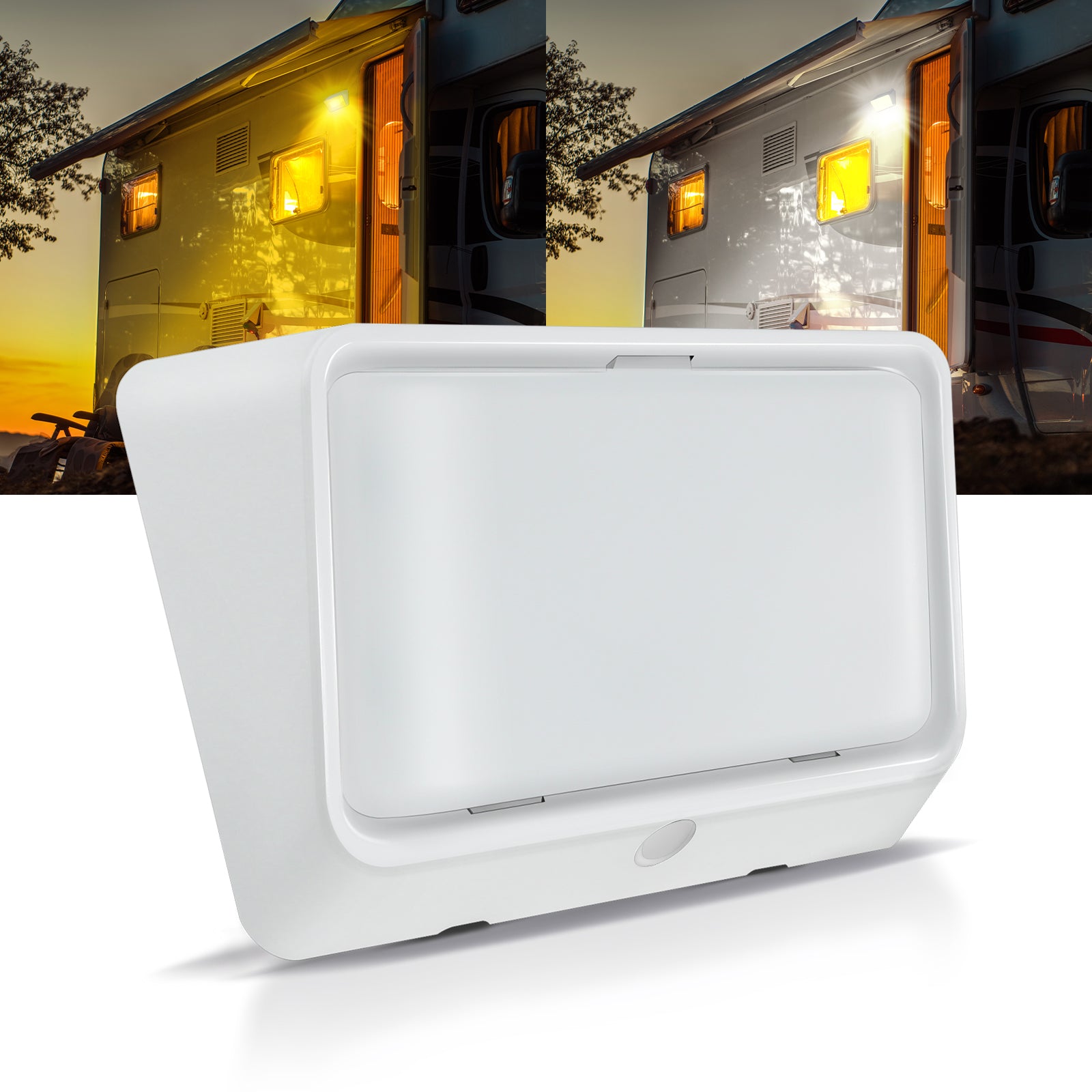 Porch Light LED Dual Color(White/Amber) Switchable 12V, No Switch Exterior Utility Replacement Light for RV Trailer Camper Motorhome, 410 Lumen IP66 Waterproof, White