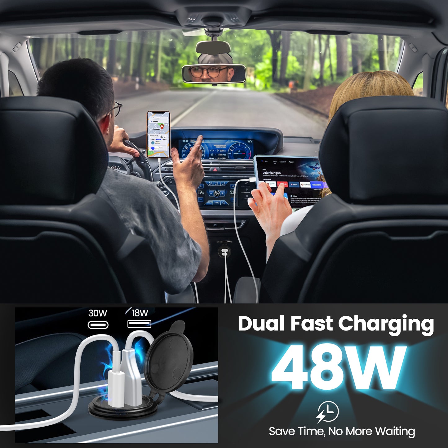 12V USB Outlet 30W PD USB-C & 18W QC3.0 Aluminum Car Charger, Hole 1"(25mm)