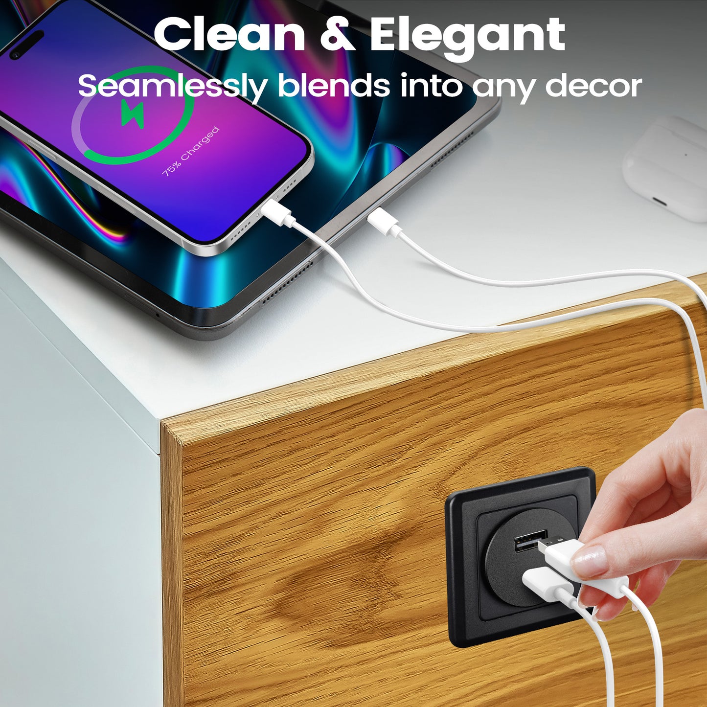 RV USB Outlet 12V Wall Mount,PD3.0 24W & QC3.0 18W 12V Aluminum with Black Faceplate