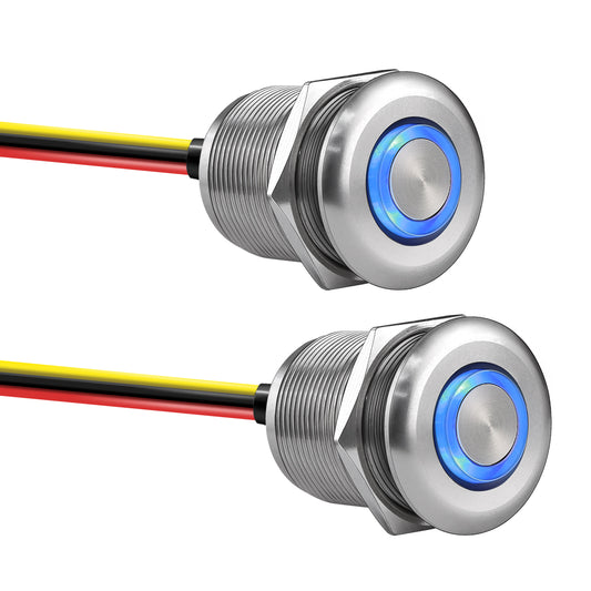 12V PWM Dimmer Switch Recessed Mount All Aluminum Push Button Dimming Switch, Blue Backlight 22mm Drill Hole 6A