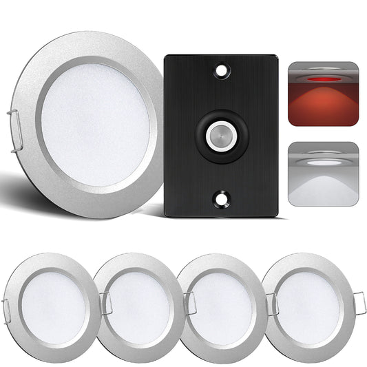 RV 3” Recessed Puck Light Kit, 12V Bi-color LED Downlight Full Aluminum for Boat Camper Van Trailer Motorhome, 3W CRI90+ Dual Color (12V Dimmer included)