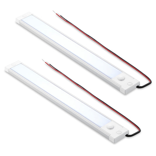 RV Dimmable Under Cabinet LED Lighting 12V Linear Light Bar with Integral Dimming Switch & Red Light, Screw Mount Hard-Wired CRI90+ 12 Inches 2 Pack