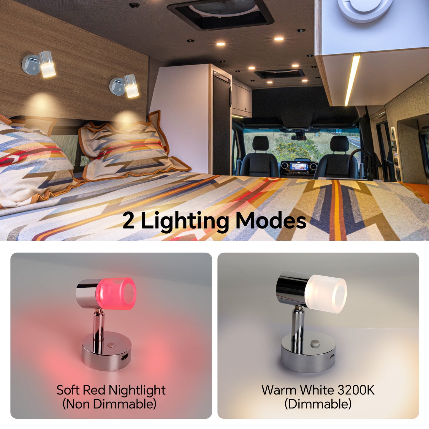 12V Reading Light RV 3200K/Red Night Light Built-in 20W Type-C Charger