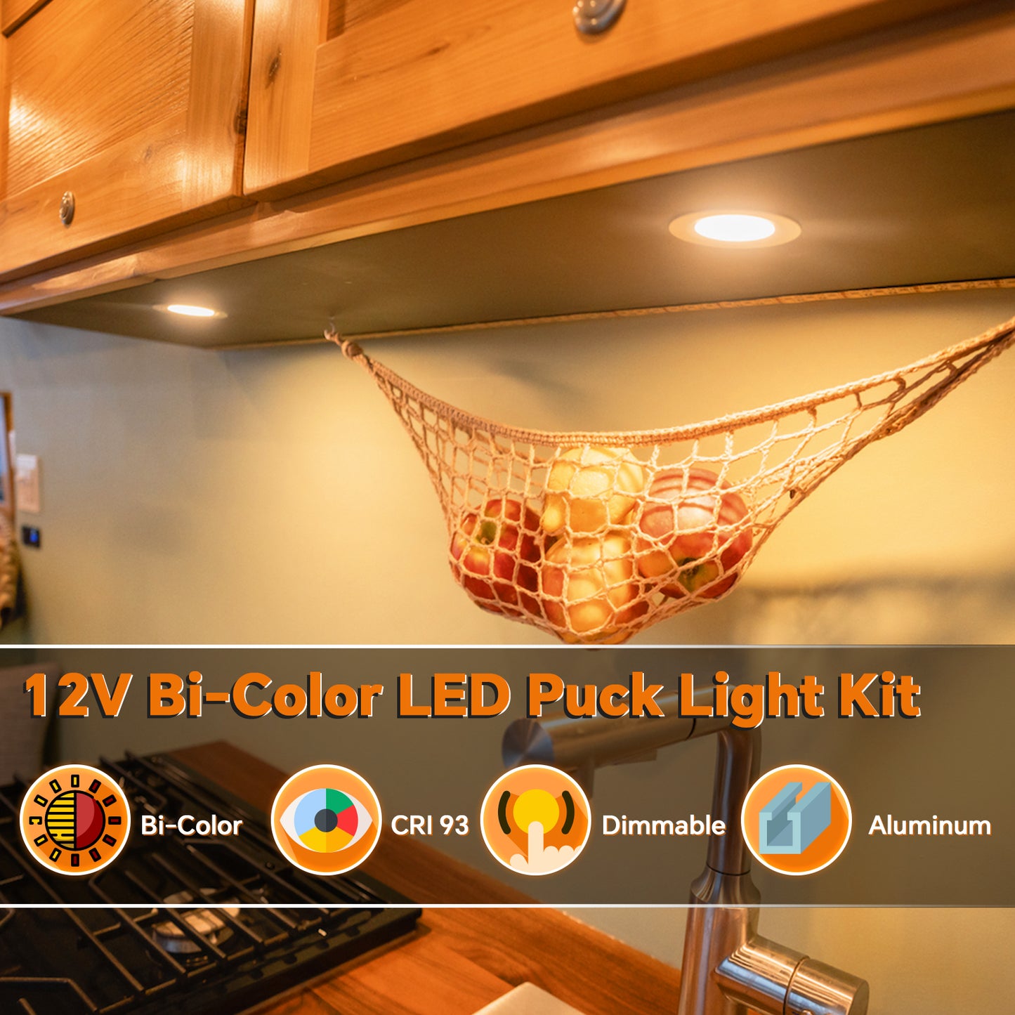 RV 3” Recessed Puck Light Kit, 12V Bi-color LED Downlight Full Aluminum for Boat Camper Van Trailer Motorhome, 3W CRI90+ Dual Color (12V Dimmer included)