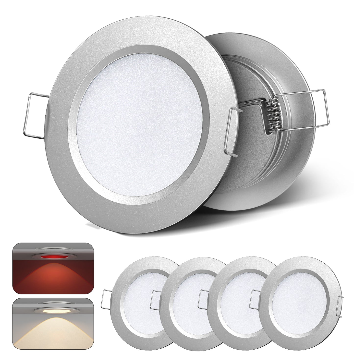 RV 3” Recessed Puck Light, 12V Bi-color for Boat Camper Van, 3W CRI90 Dual Color (Note:Works with acegoo 12V dual-mode dimmer)