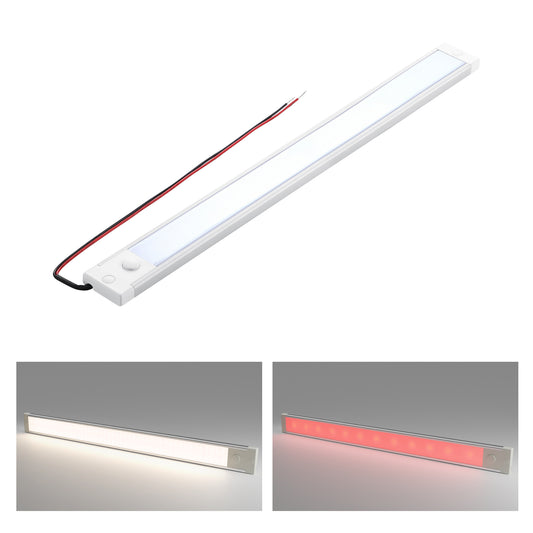 RV 12V Under Cabinet LED Lighting Linear Light Bar with Integral Dimming Switch & Red Light, Screw Mount(16.5 inch)