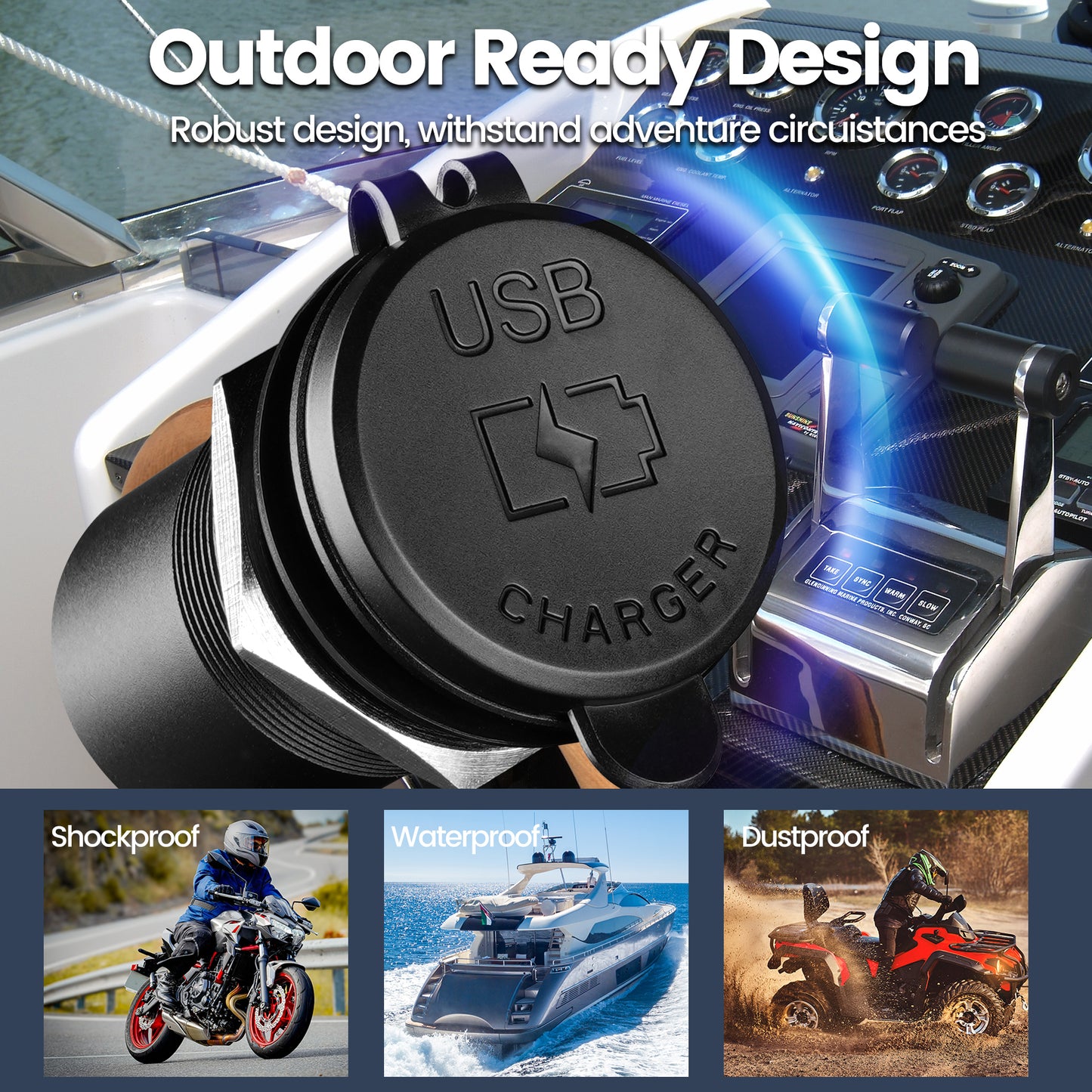 68W 3 Port 12V USB Outlet, Dual PD3.0 Type-C & QC3.0 USB Aluminum Car Charger, Multi Port USB