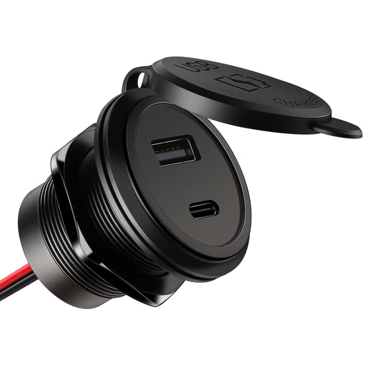 12V USB Outlet 30W PD Type-C & 18W QC3.0 Aluminum Waterproof Fast Charging Socket Recessed Mount for RV Camper Trailer Truck Boat Golf，2 Pack