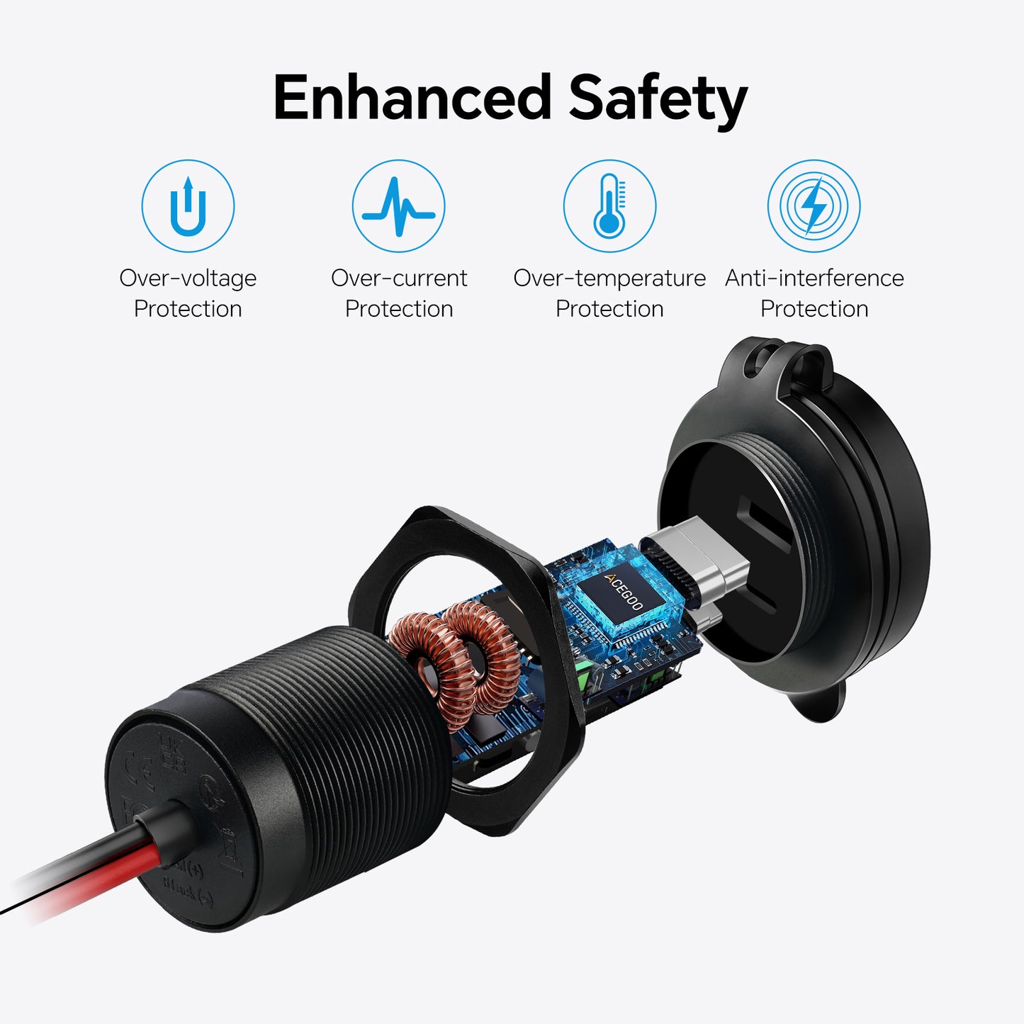 12V USB Outlet 30W PD Type-C & 18W QC3.0 Aluminum Waterproof Fast Charging Socket Recessed Mount for RV Camper Trailer Truck Boat Golf，2 Pack