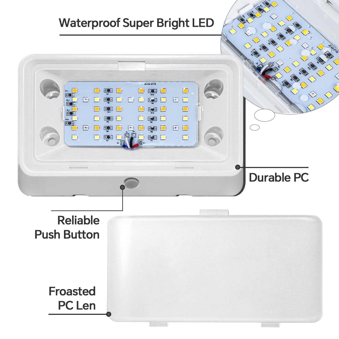 RV 12V Exterior Porch Light with 3 Lighting Modes (1800K, 6500K, Red) - On/Off Switch, IP65 for Boat Truck Motorhome & 5th Wheels