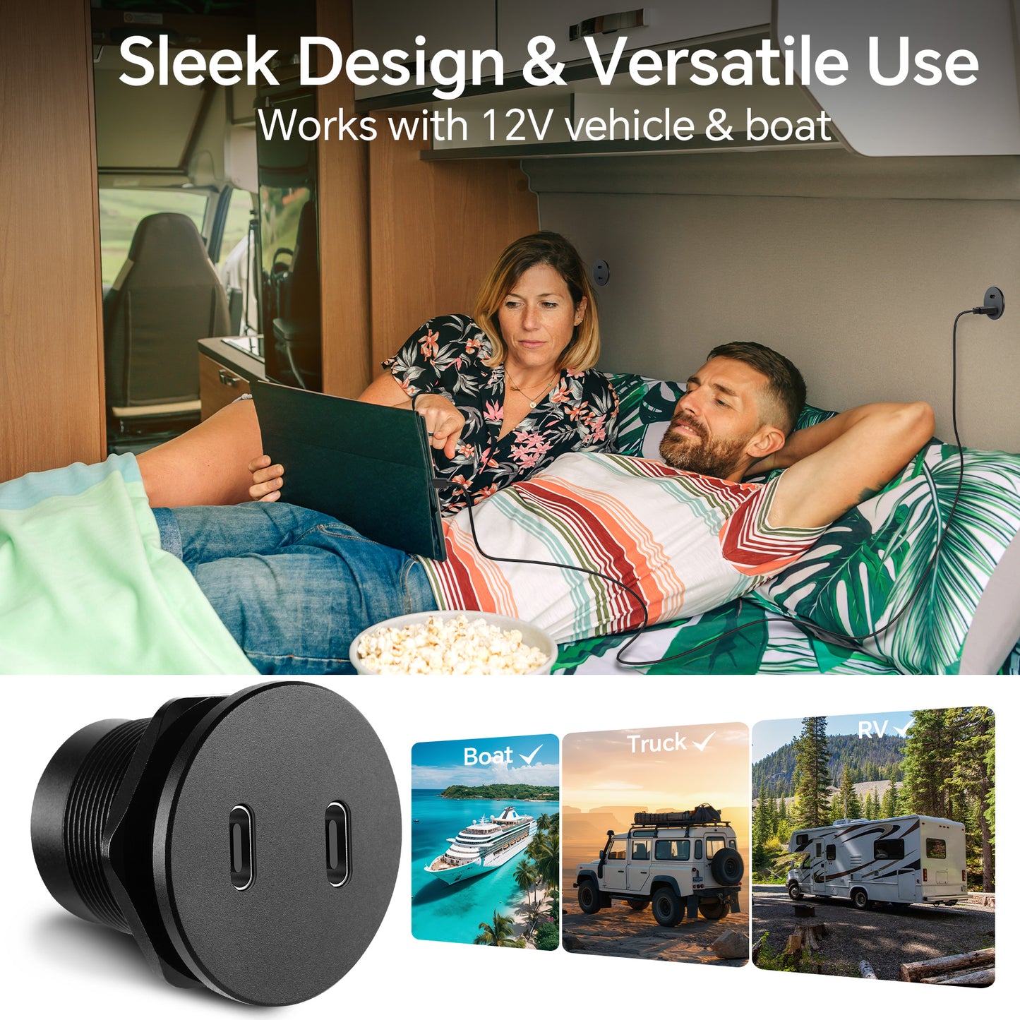 40W 12V USB C Socket, Dual Port USB C PD 3.0 20W Outlet All Aluminum