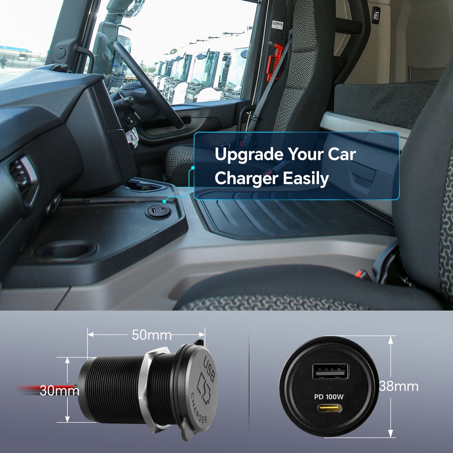 118W 12V USB Socket Aluminum Outlet, 100W PD3.0 USB-C & 18W QC3.0 USB-A