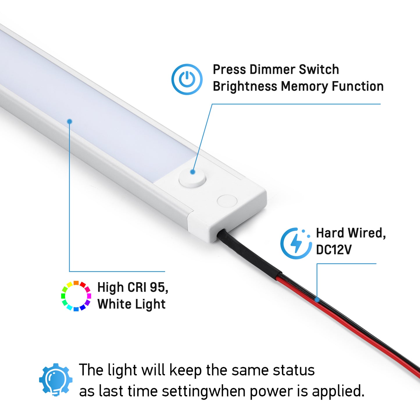 RV 12V Under Cabinet LED Lighting Linear Light Bar with Integral Dimming Switch & Red Light, Screw Mount(16.5 inch)