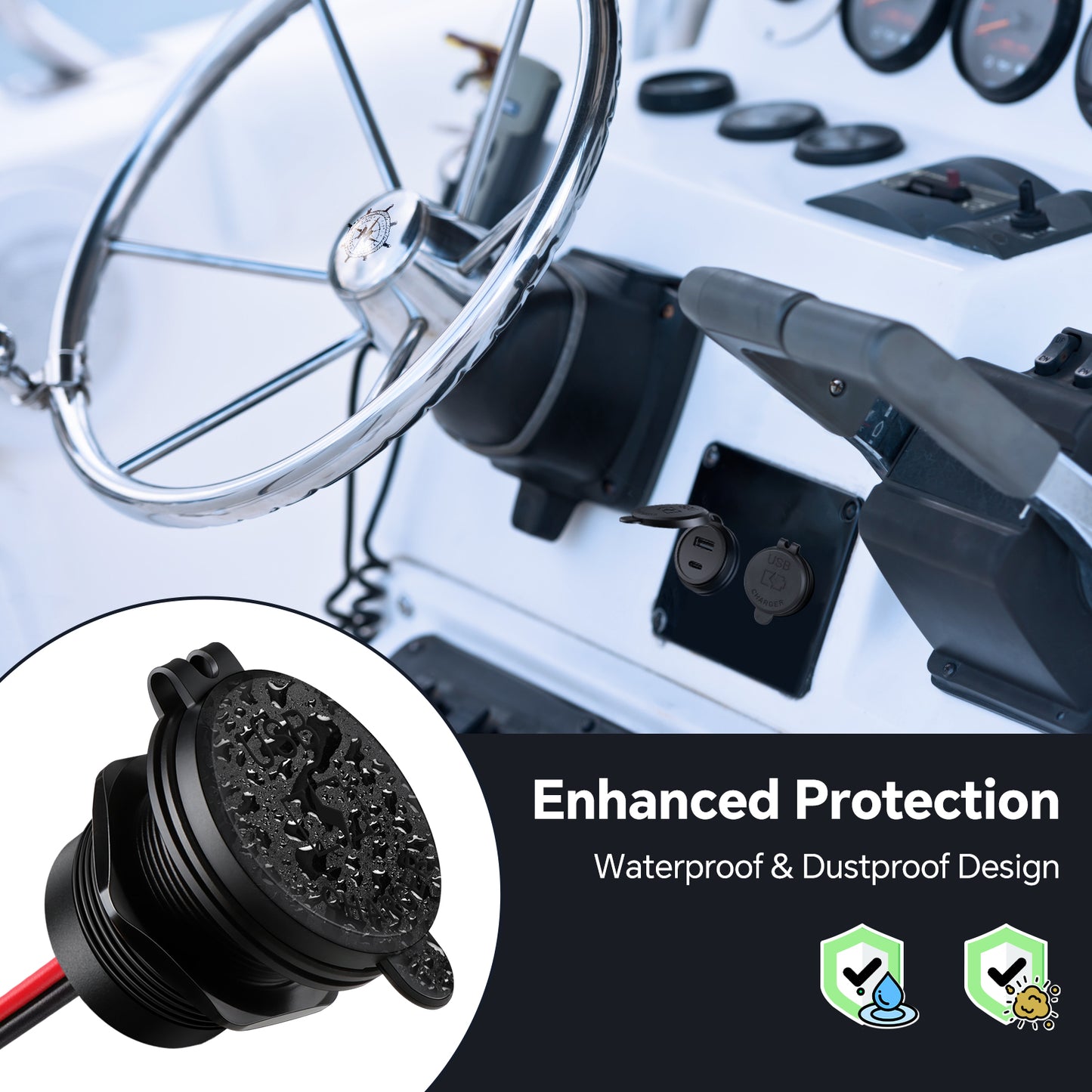 12V USB Outlet 30W PD Type-C & 18W QC3.0 Aluminum Waterproof Fast Charging Socket Recessed Mount for RV Camper Trailer Truck Boat Golf，2 Pack