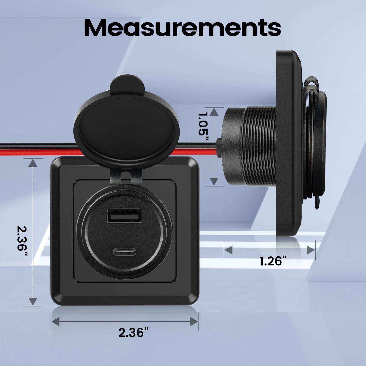 RV USB Outlet 12V Wall Mount,PD3.0 30W & QC3.0 18W 12V Aluminum with Black Faceplate