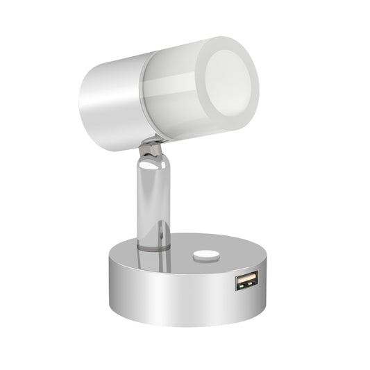 12V LED Reading Light, RV Bedside Swivel Wall Lamp Built-in High-Speed USB Charger, Frosted Acrylic Press Dimmer Switch