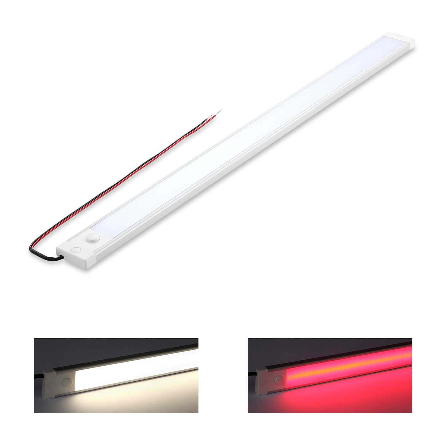 12V RV Boat Dimmable Under Cabinet LED Lighting Linear Light Bar with Integral Dimming Switch & Red Light, Screw Mount Hard-wired CRI90+ 20 Inches