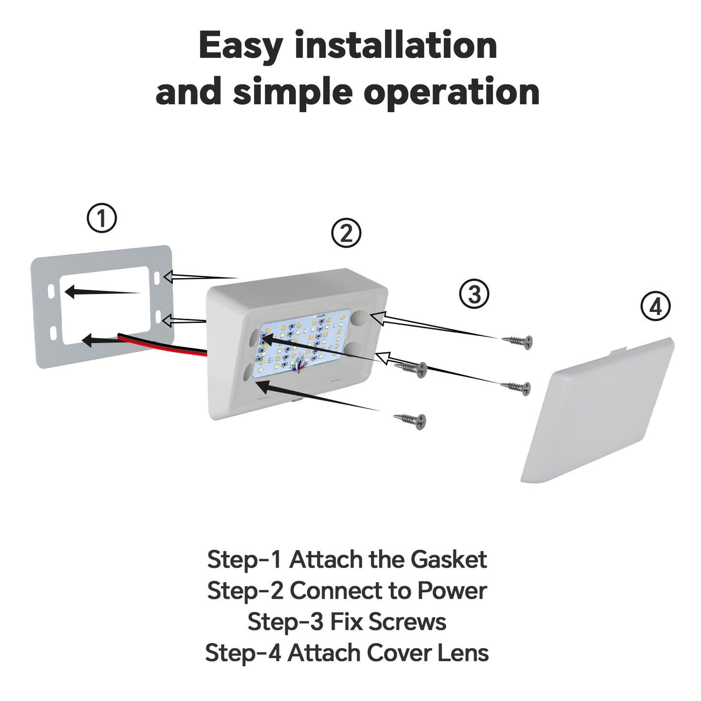 RV 12V Exterior Porch Light with 3 Lighting Modes (1800K, 6500K, Red) - On/Off Switch, IP65 for Boat Truck Motorhome & 5th Wheels