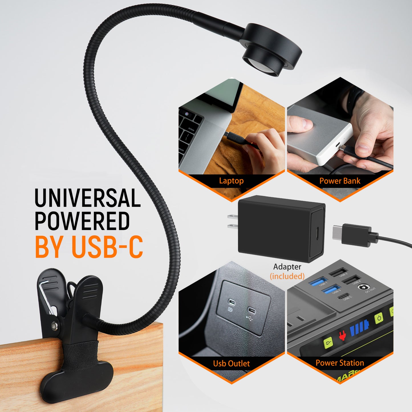 Clip On Reading Light, 3 Color Mode Dimmable LED Book Light, Flexible GooseneckEye-Care CRI95+,USB-C Adapter Included