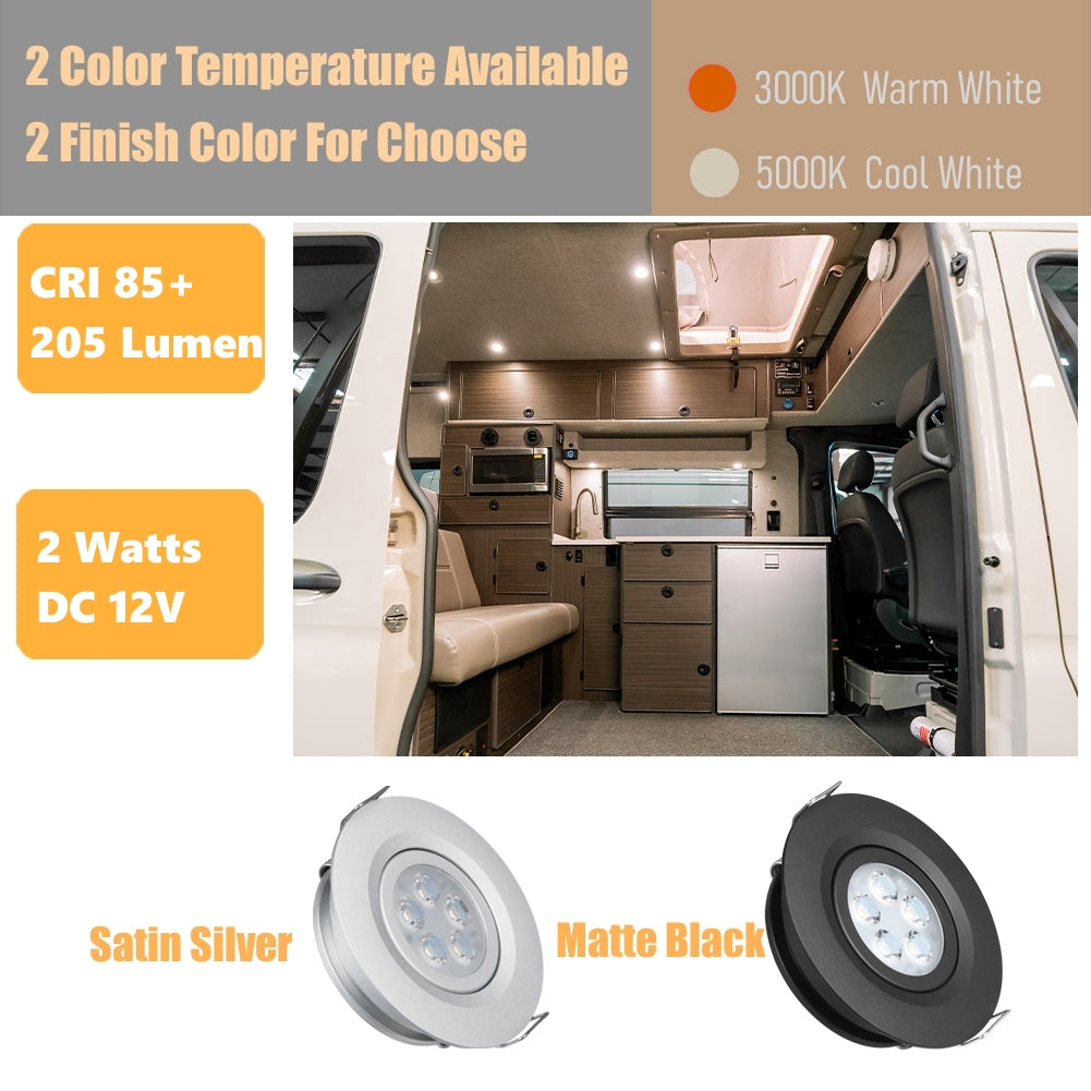 Swivel RV Light Recessed Puck Light 12V LED Spotlight RV Interior Light, 36° Beam Angle Vertical 70° Adjustment,Full Aluminum Downlights,Diameter 2-3/4 Inch Silver