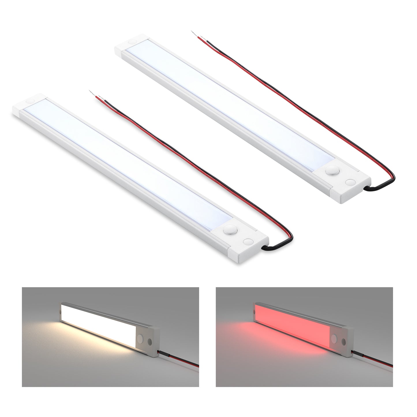 RV Dimmable 12V Under Cabinet LED Lighting Linear Light Bar with Integral Dimming Switch & Red Light, Screw Mount Hard-Wired CRI90+ 12 Inches 2 Pack