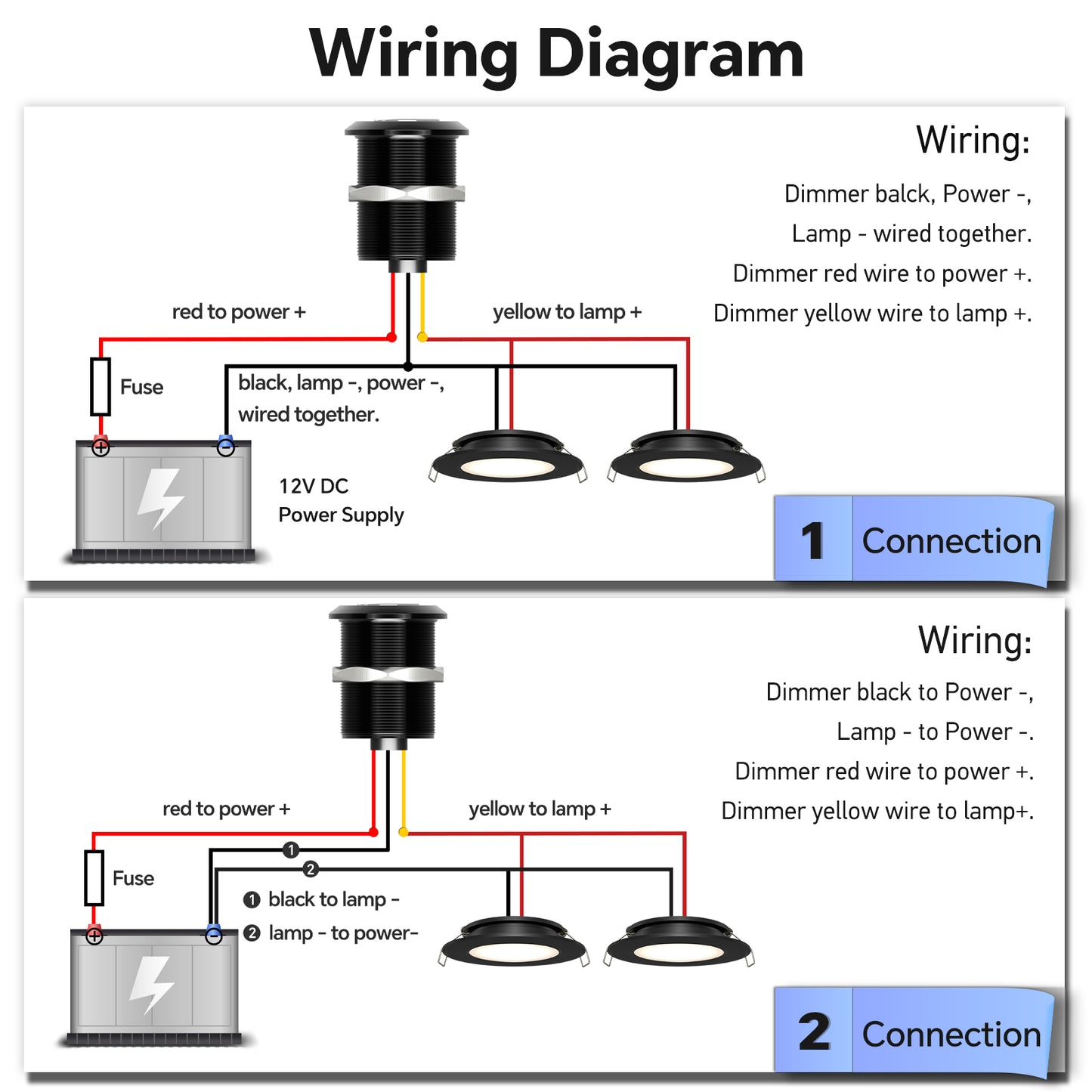 12V Dimmer Switch High Side, Push Button Dimmer for RV Boat Lighting & Led Strip Light, 6A Full Aluminum with Red Ring Light