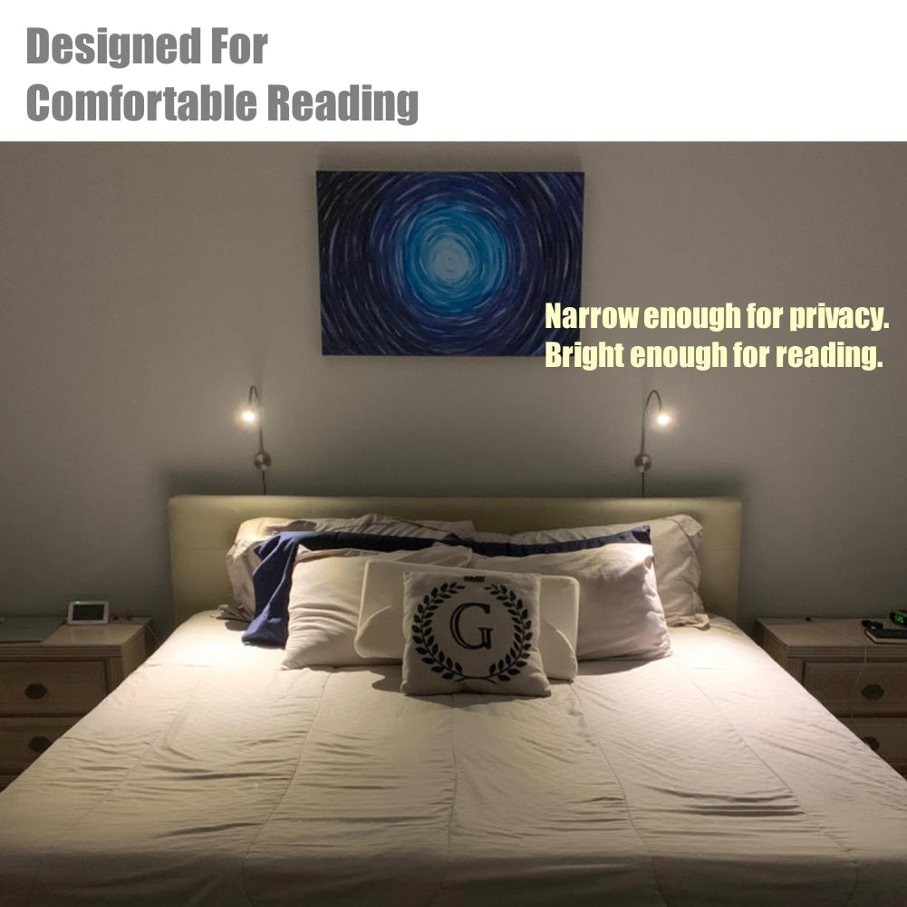Bedside LED Reading Light Flexible Gooseneck Wall Lamp with USB Charger, Headboard Dimmable Book Light