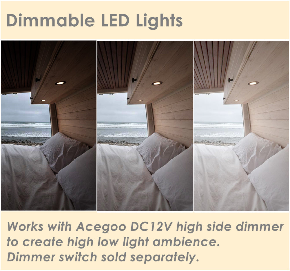 12V LED Puck Light, RV Boat Recessed Ceiling Light for Under Cabinet Camper Van Caravan Interior Lighting, 6 Pack