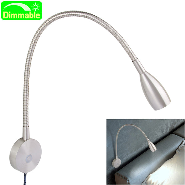 acegoo Bedside Reading Light, Minimalist LED Bed Reading Lamp Dimmable Touch Switch Headboard Wall Surface Mount Brushed Nickel