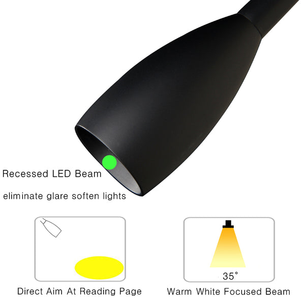 Acegoo Dimmable Reading Light Gooseneck LED Task Light Minimalist Directional Light Light Headboard/Wall Surface Mount Matte Black